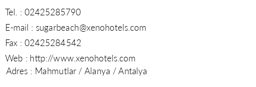 Xeno Sugar Beach Otel telefon numaralar, faks, e-mail, posta adresi ve iletiim bilgileri
